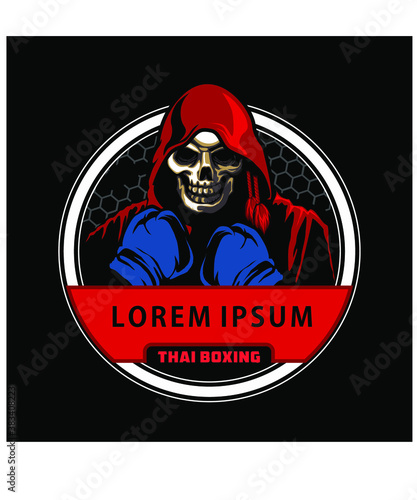 skull thai boxing logo cartoon in vector