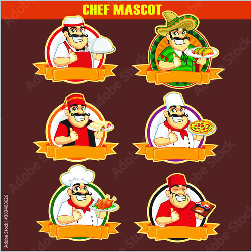 chef logo mascot cartoon in vector