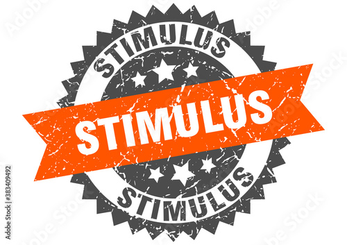 stimulus stamp. grunge round sign with ribbon