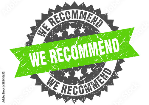 we recommend stamp. grunge round sign with ribbon