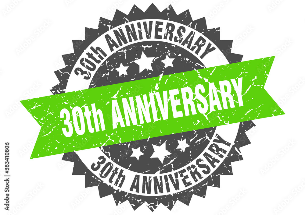 Fototapeta premium 30th anniversary stamp. grunge round sign with ribbon