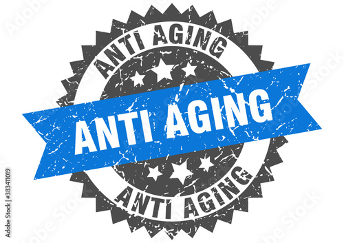 anti aging stamp. grunge round sign with ribbon