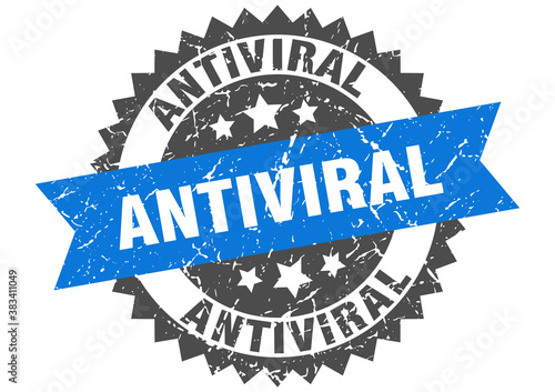 antiviral stamp. grunge round sign with ribbon