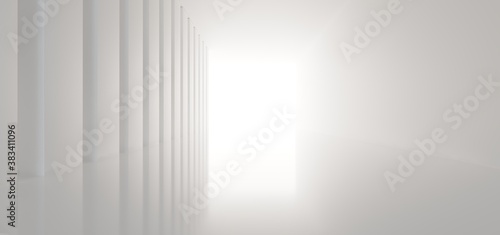 Luxury abstract architectural minimalistic background. Contemporary showroom. Modern concrete exhibition stand. Empty gallery. Backlight. 3D illustration and rendering.