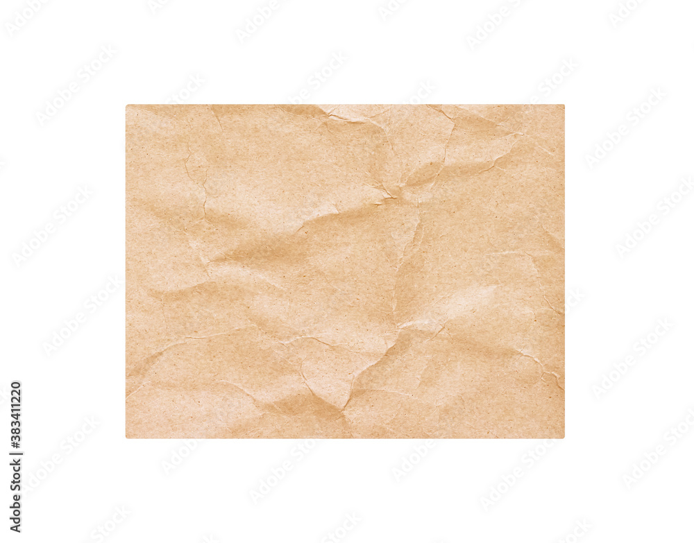 Brown creased paper isolated on white background , clipping path
