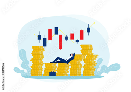 Millionaire Businessman rich money With market stock trade Vector Illustration.