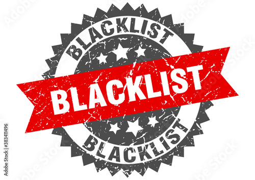 blacklist stamp. grunge round sign with ribbon