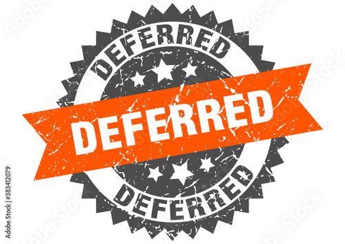 deferred stamp. grunge round sign with ribbon