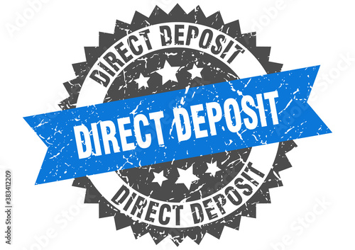 direct deposit stamp. grunge round sign with ribbon