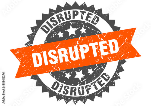 disrupted stamp. grunge round sign with ribbon