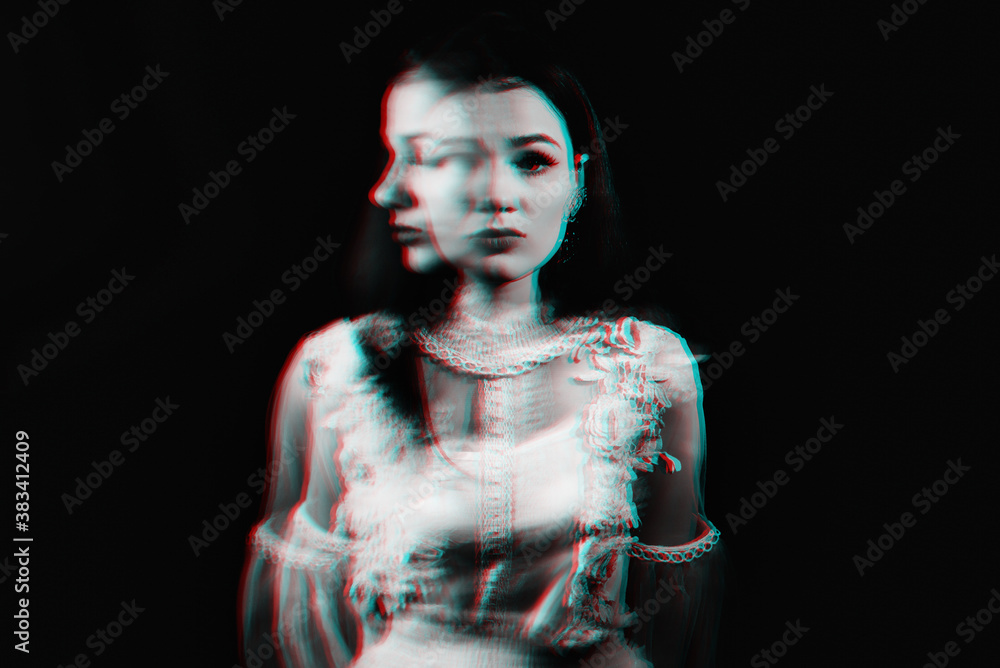 portrait of a mad girl with mental disorders and schizophrenic diseases with blur portrait of a mad girl with mental disorders and schizophrenic diseases with blur