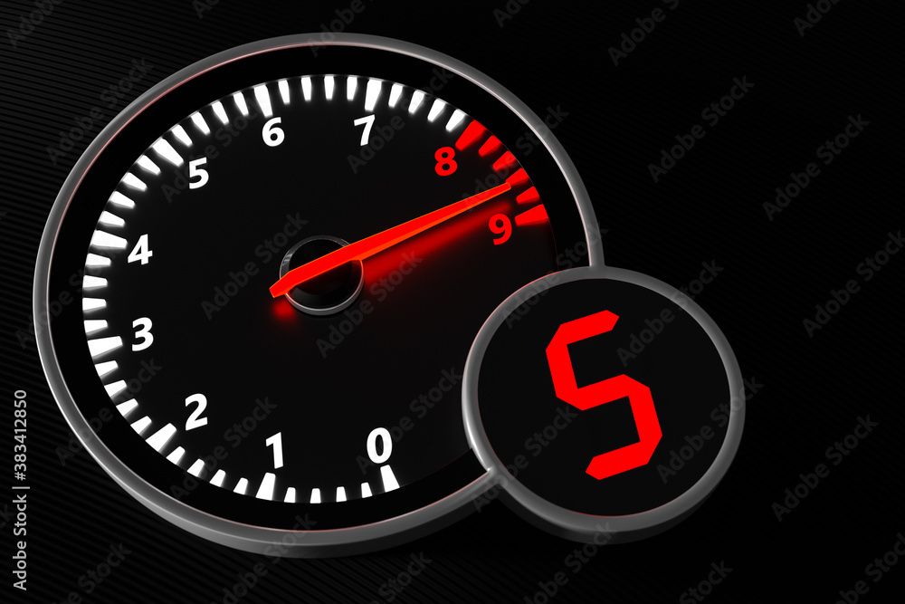 3D illustration car  tachometer  closeup.  Sign and symbol on car dashboard..