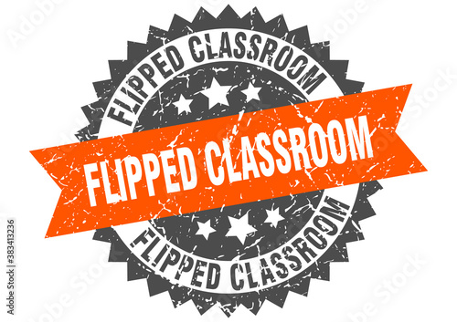 flipped classroom stamp. grunge round sign with ribbon