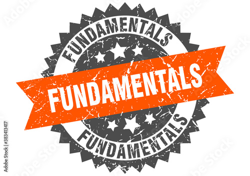 fundamentals stamp. grunge round sign with ribbon
