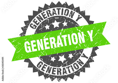generation y stamp. grunge round sign with ribbon