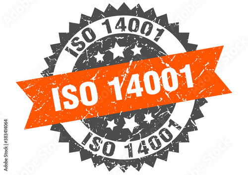 iso 14001 stamp. grunge round sign with ribbon