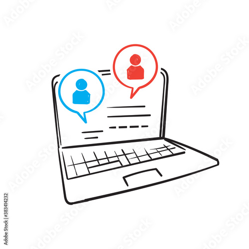 hand drawn icon symbol for Webinar concept, online course, distant education, video lecture, internet group conference, training test, work from home, easy communication. doodle
