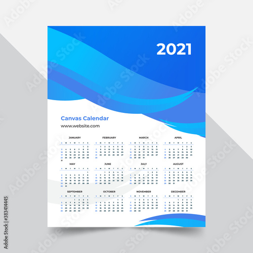 Creative, corporate, and clean 2021 canvas calendar design we start on Sunday.