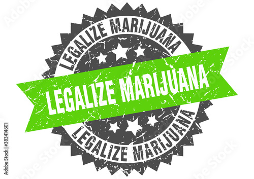legalize marijuana stamp. grunge round sign with ribbon
