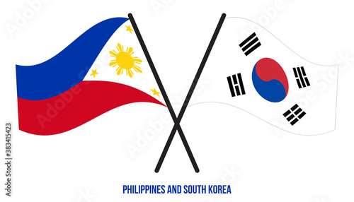 Philippines and South Korea Flags Crossed And Waving Flat Style. Official Proportion. Correct Colors