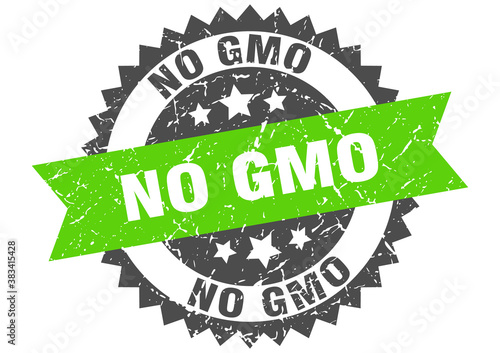 no gmo stamp. grunge round sign with ribbon