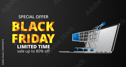 3d laptop with trolley for online promotion shopping black friday special sale offer banner