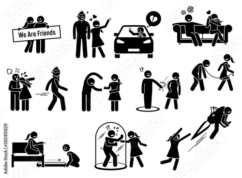 Friendzone or friend zone concept illustrations in stick figures icons. Vector graphics of a man being friend zoned by a girl that he loved. photo