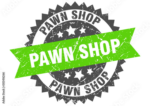 pawn shop stamp. grunge round sign with ribbon