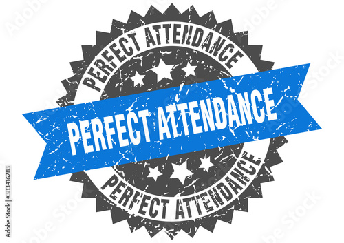 perfect attendance stamp. grunge round sign with ribbon