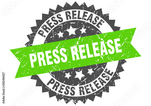 press release stamp. grunge round sign with ribbon