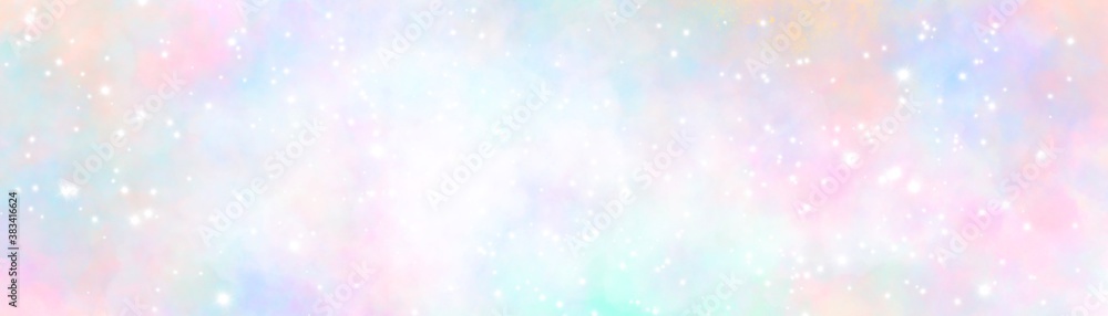 Unicorn galaxy pattern. Pastel cloud and sky with glitter. Cute bright paint like candy background theme. Concept to montage or present your product, for women, girls in princess style
