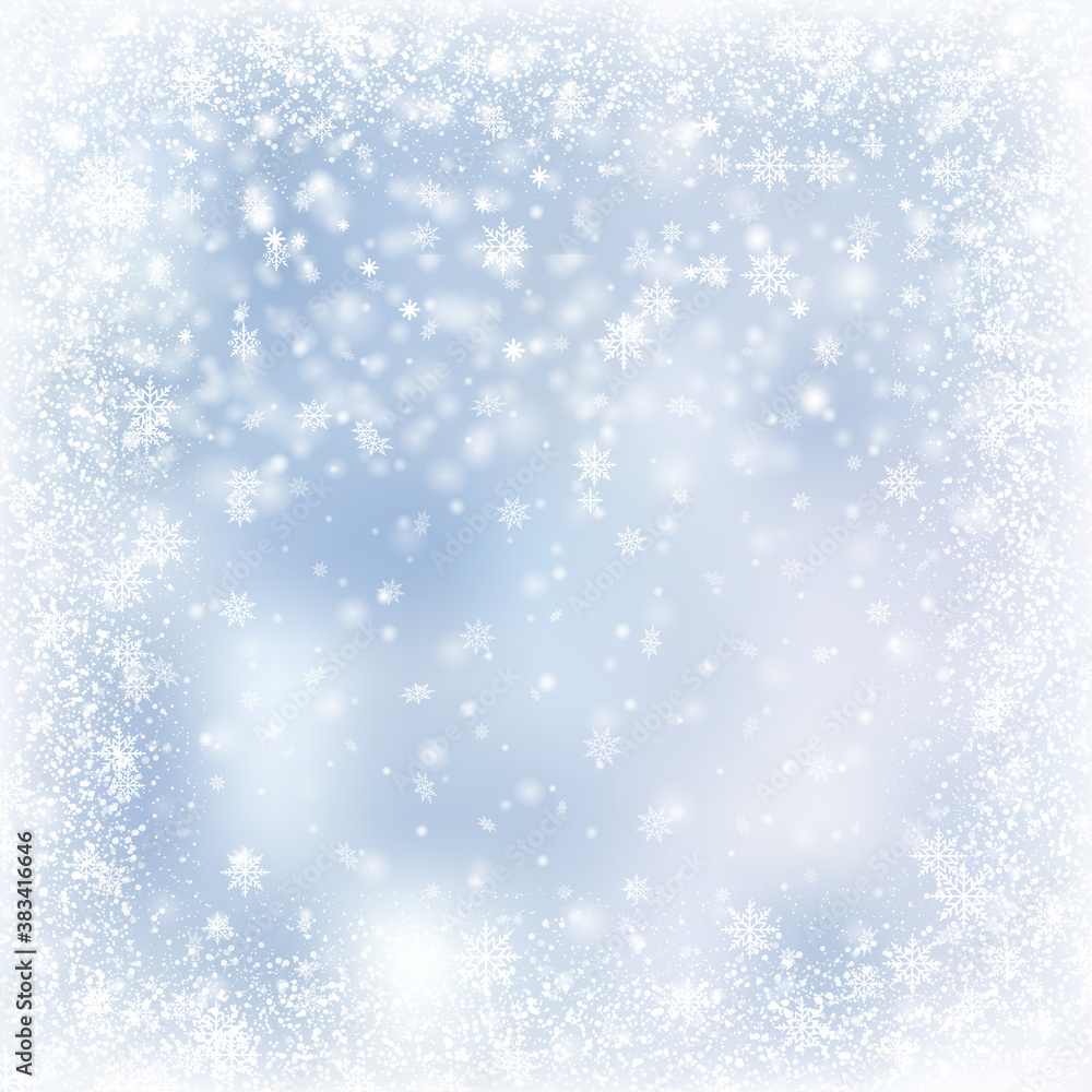 Christmas card with falling snowflakes on blue sky. Vector. Christmas card with falling snowflakes on blue sky. Vector.