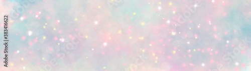 Unicorn galaxy pattern. Pastel cloud and sky with glitter. Cute bright paint like candy background theme. Concept to montage or present your product, for women, girls in princess style 