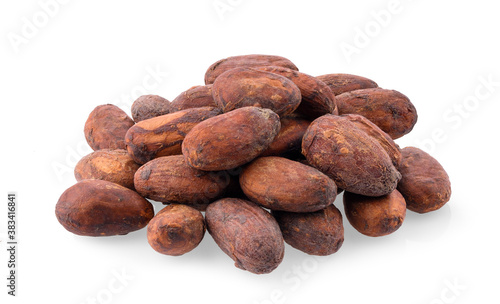 cacao beans, isolated on white background. Roasted and aromatic cocoa beans, natural chocolate.