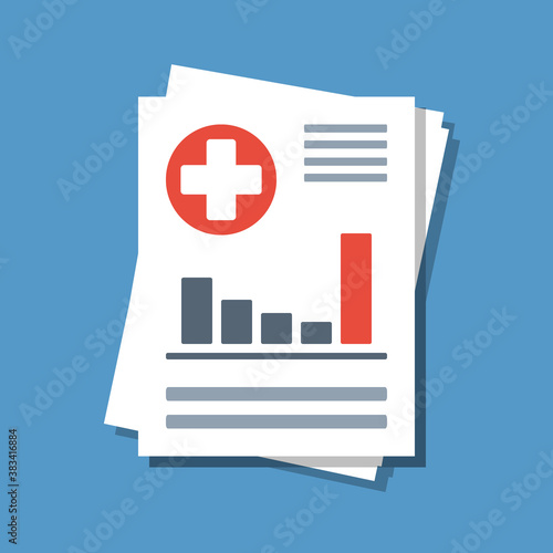 chart with drastic increase in medical document, flat vector illustration