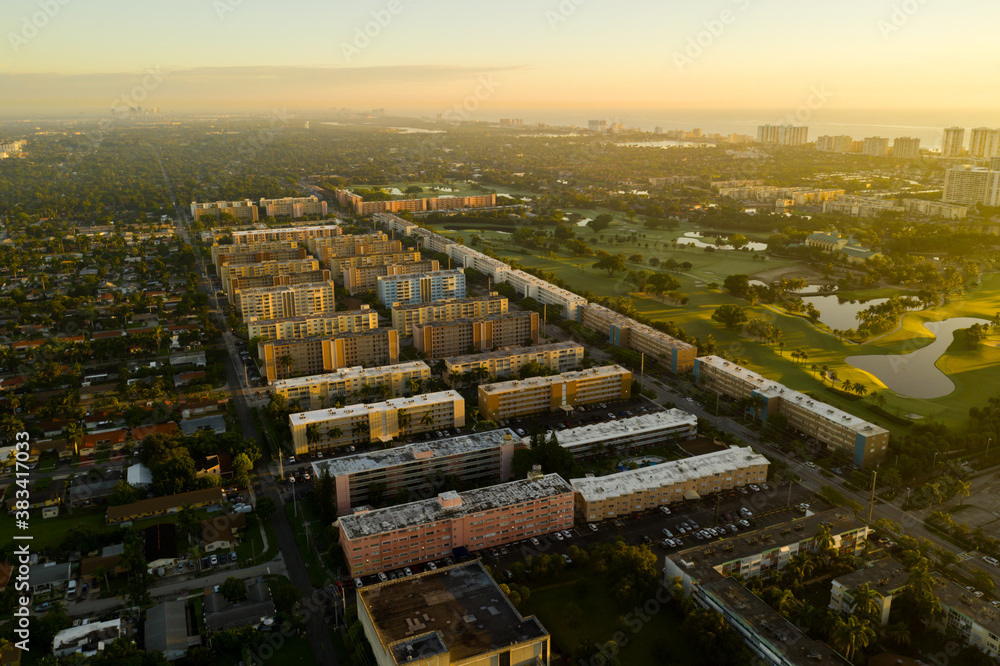 Morning dew aerial photo Hallandale condominium buildings apartments