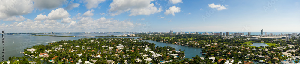 Aerial panorama Sunset Islands Miami Beach FL a residential neighborhood