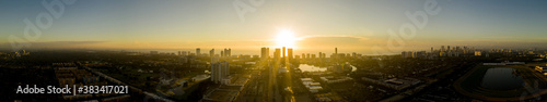 Beautiful sunrise aerial panorama Florida Hallandale Broward County