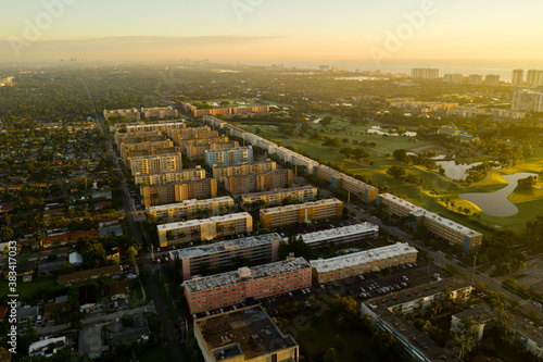 Morning dew aerial photo Hallandale condominium buildings apartments