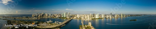 Beautiful Miami panorama photo Biscayne Bay and bridges to Downtown