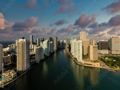 Aerial photo Miami River dramatic skyline © Felix Mizioznikov