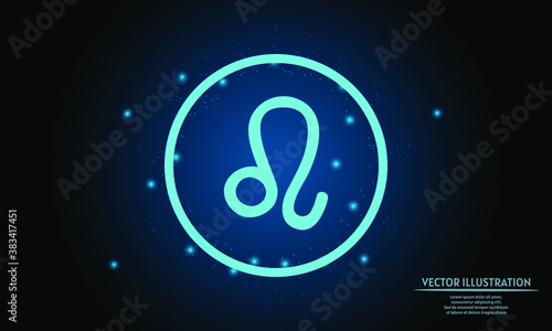 glowing leo zodiac sign on dark blue background of the space with shining stars. zodiac glowing backgraound