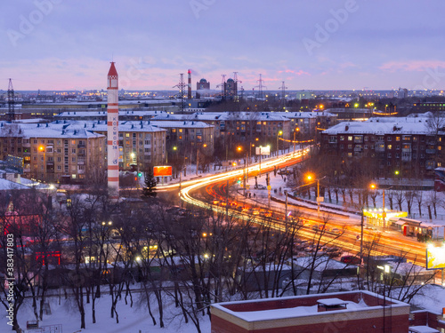 The model of the rocket as a monument on Cosmic Avenue in the city of Omsk.