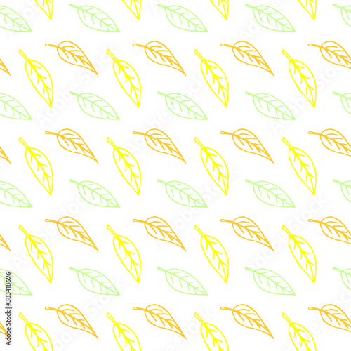 Seamless pattern of contoured leaves isolated, color outline in doodle style. Simple vector autumn texture for fabric, invitations, home textiles