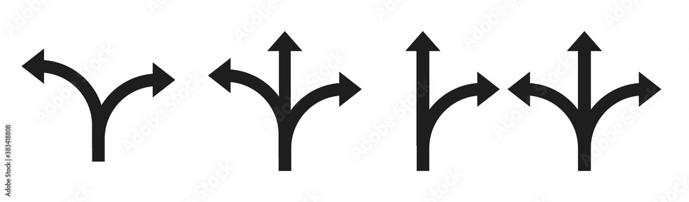 set of -ways direction arrow icon Road direction sign set of -ways direction arrow icon Road direction sign