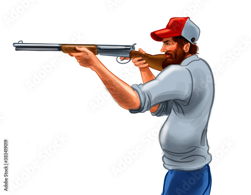American man aiming with a riffle. Digital illustration