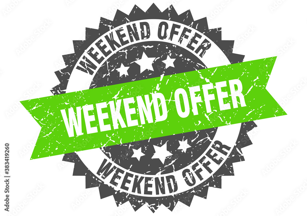 Obraz premium weekend offer stamp. grunge round sign with ribbon