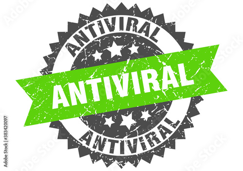 antiviral stamp. grunge round sign with ribbon