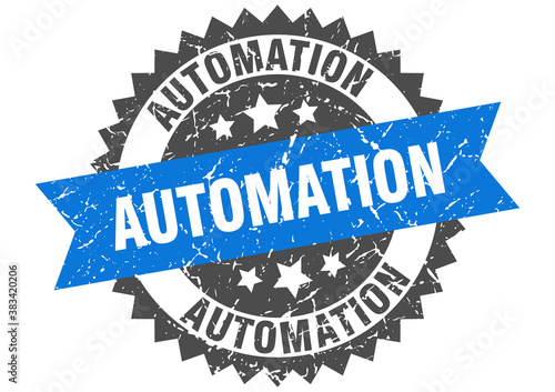 automation stamp. grunge round sign with ribbon
