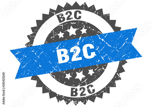 b2c stamp. grunge round sign with ribbon